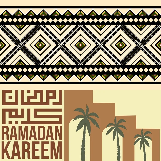 Ramadan Kareem Greeting with Sadu Pattern and Palms