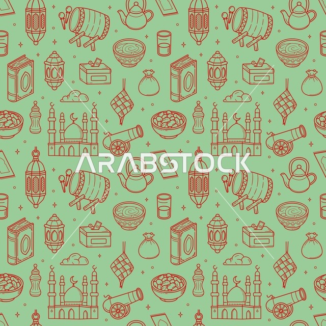 نمط فيكتور متكرر لرموز شهر رمضان المبارك