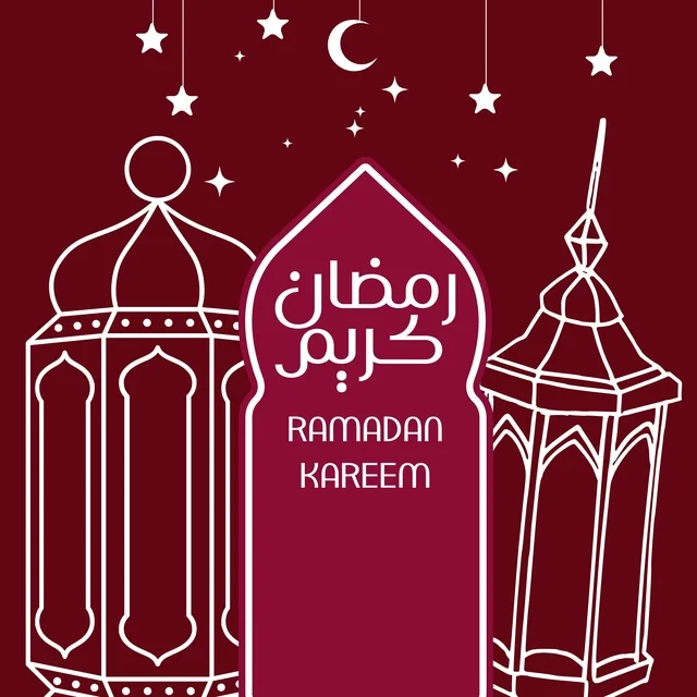 تهنئة رمضان كريم مع رسومات فوانيس ونجوم