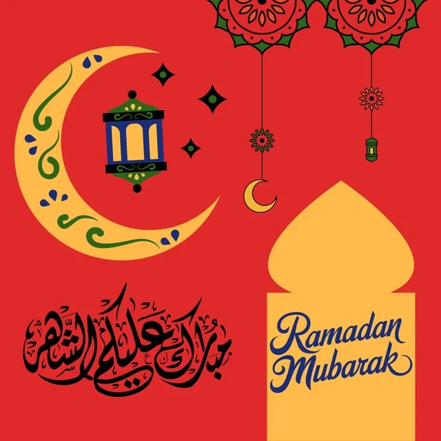 تهنئة شهر رمضان المبارك مع خط عربي وفانوس