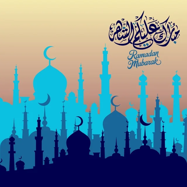 تهنئة شهر رمضان المبارك مع ظلال المساجد