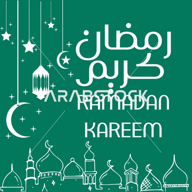 تهنئة رمضان كريم بخلفية خضراء ورسم مساجد