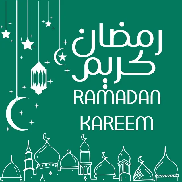تهنئة رمضان كريم بخلفية خضراء ورسم مساجد