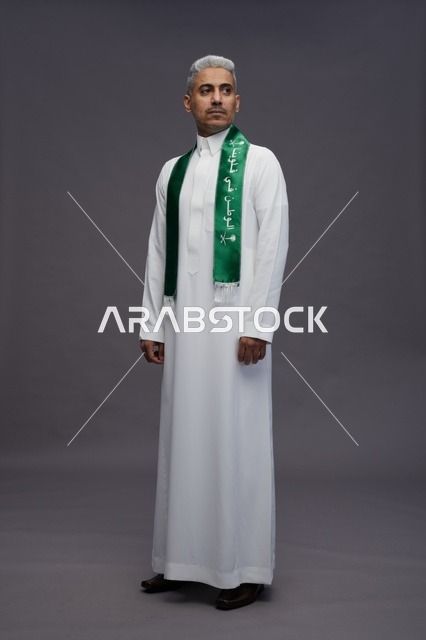 Saudi Man Wearing National Scarf in Studio Portrait