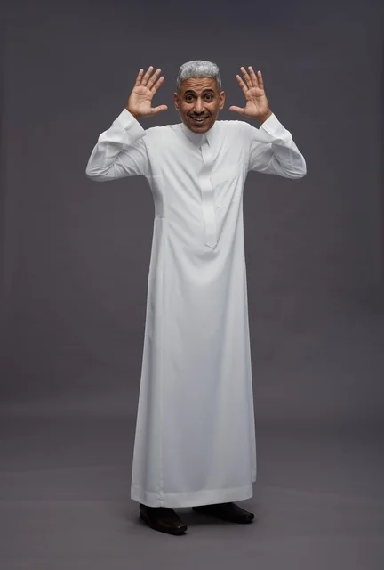 Senior Saudi Man in White Thobe Surprised Gesture