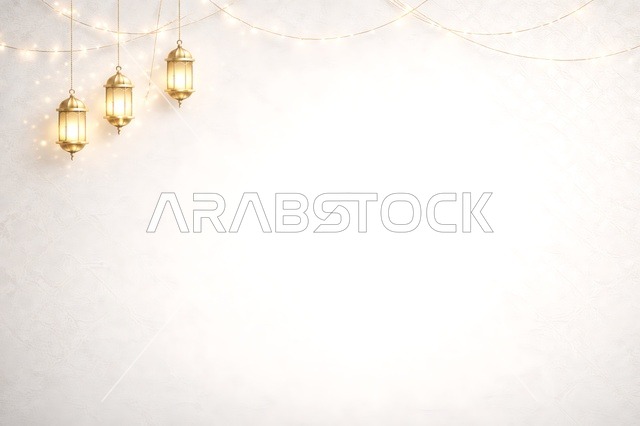 Ramadan Eid Golden Lanterns on White Background