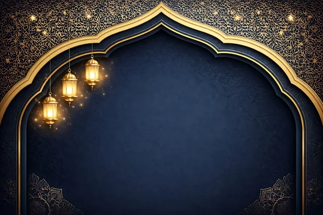 Islamic Ramadan Background with Golden Lanterns and Arch