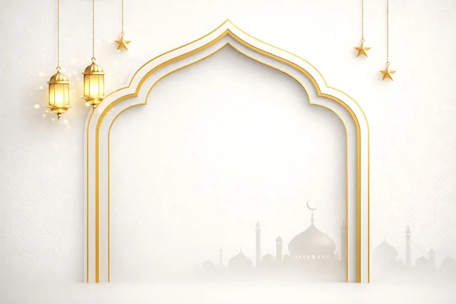 Islamic Ramadan Background with Gold Lanterns and Arch