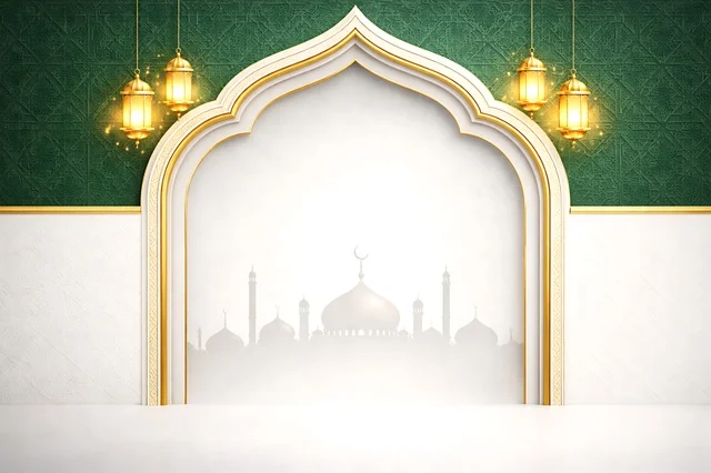 Islamic Ramadan Background with Golden Lanterns
