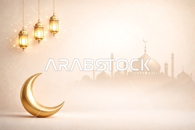 خلفية هلال وفوانيس رمضان الذهبية