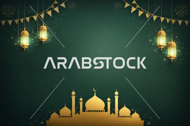 خلفية تهنئة رمضان والعيد مع مسجد ذهبي