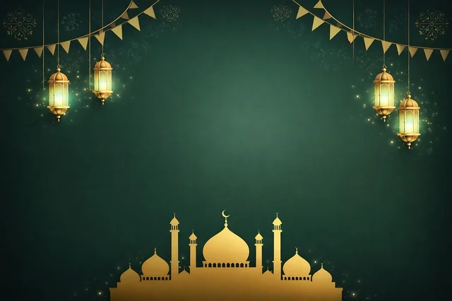 Ramadan Eid Greeting Background with Golden Mosque