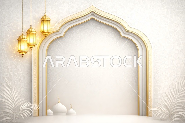 White Ramadan and Eid Background with Gold Arch