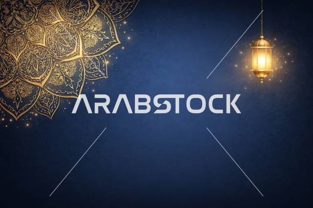 Ramadan Eid Background with Gold Lantern and Mandala