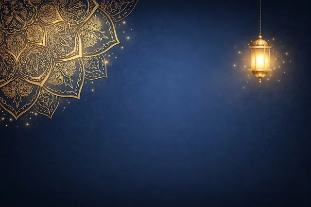 Ramadan Eid Background with Gold Lantern and Mandala