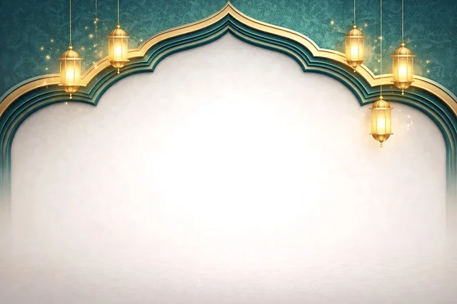Ramadan Eid Background with Islamic Arch and Lanterns Ramadan Eid Background with Islamic Arch and Lanterns