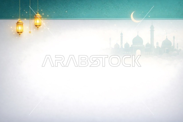 Ramadan Background with Golden Lanterns and Mosque