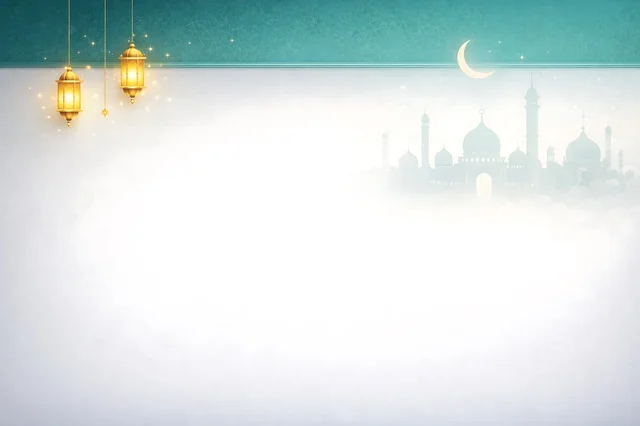 Ramadan Background with Golden Lanterns and Mosque