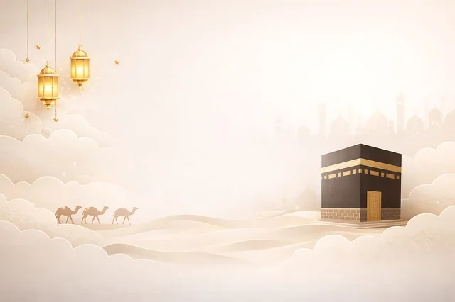 Kaaba Makkah 3D Illustration with Golden Lanterns