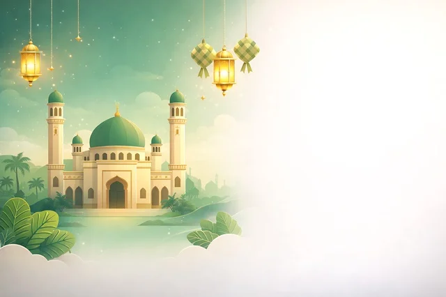 Ramadan Eid Mosque Background with Golden Lanterns