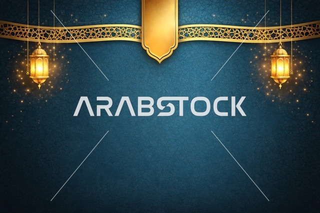 Ramadan Eid Background with Golden Lanterns and Ornaments