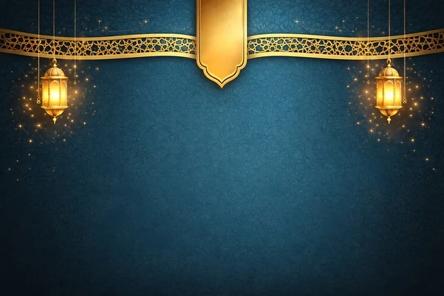 Ramadan Eid Background with Golden Lanterns and Ornaments