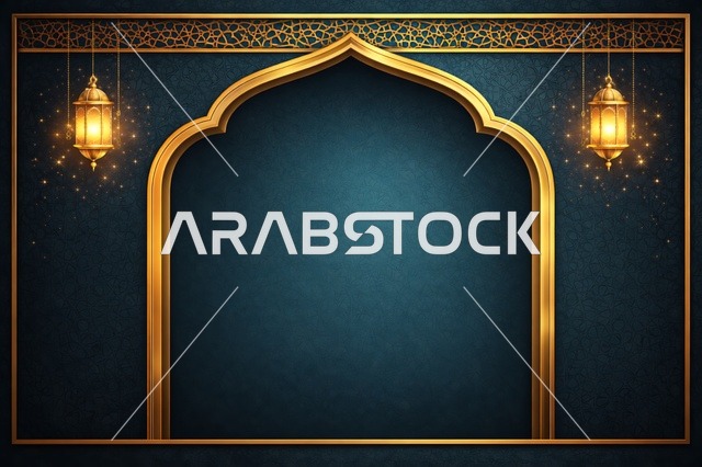 Gold Islamic Arch and Lanterns Ramadan Background