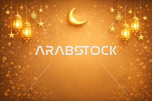 Gold Ramadan Eid Background with Lanterns and Crescent