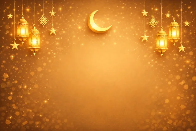 Gold Ramadan Eid Background with Lanterns and Crescent