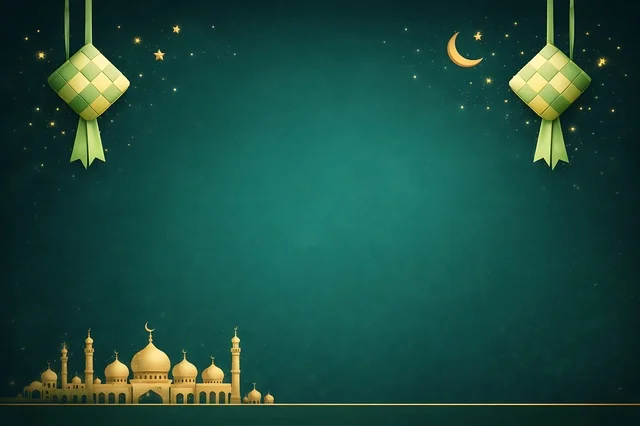 Islamic Green Background with Mosque and Ketupat