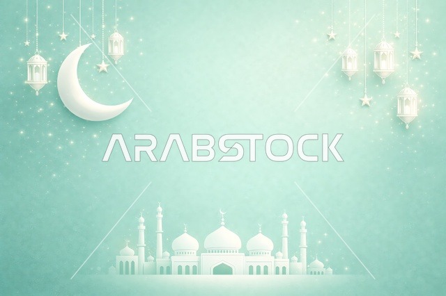 خلفية رمضانية إسلامية مع مسجد وفوانيس