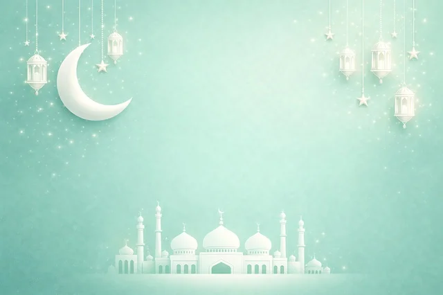 خلفية رمضانية إسلامية مع مسجد وفوانيس