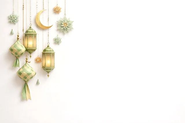 Ramadan and Eid Lantern Decorations on White Background