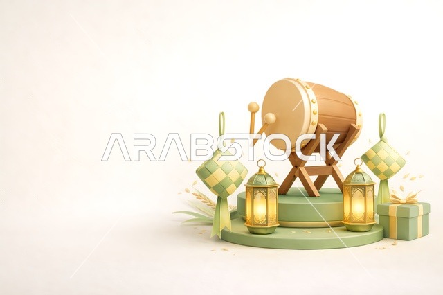 3D Islamic Celebration Elements with Traditional Drum