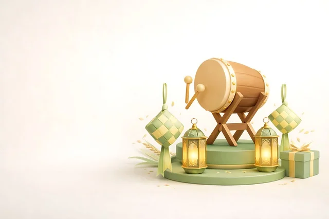 عناصر احتفالات إسلامية ثلاثية الأبعاد مع طبل تقليدي عناصر احتفالات إسلامية ثلاثية الأبعاد مع طبل تقليدي