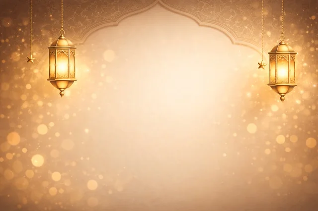 Golden Ramadan Lanterns on Islamic Bokeh Background