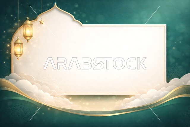 خلفية بطاقة تهنئة لرمضان والعيد مع فوانيس