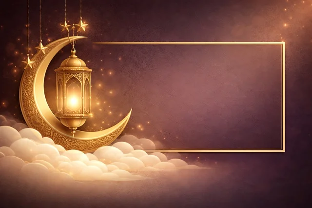 Ramadan Golden Lantern and Moon with Frame