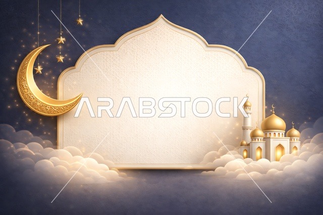 Islamic Ramadan Background with Golden Moon and Mosque
