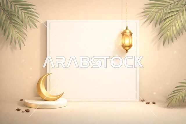 Ramadan Mockup Frame with Golden Crescent and Lantern
