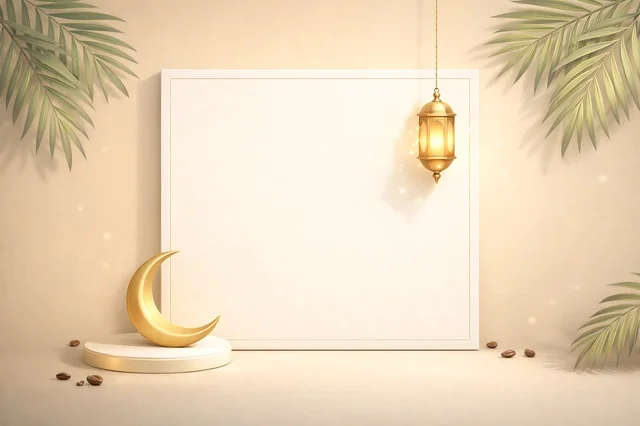 Ramadan Mockup Frame with Golden Crescent and Lantern