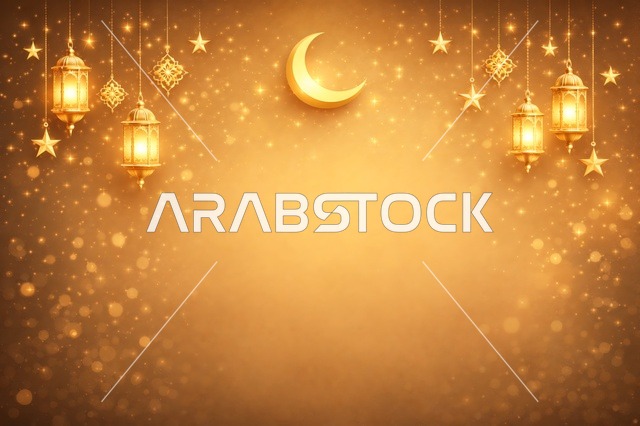 Golden Ramadan Background with Lanterns and Moon
