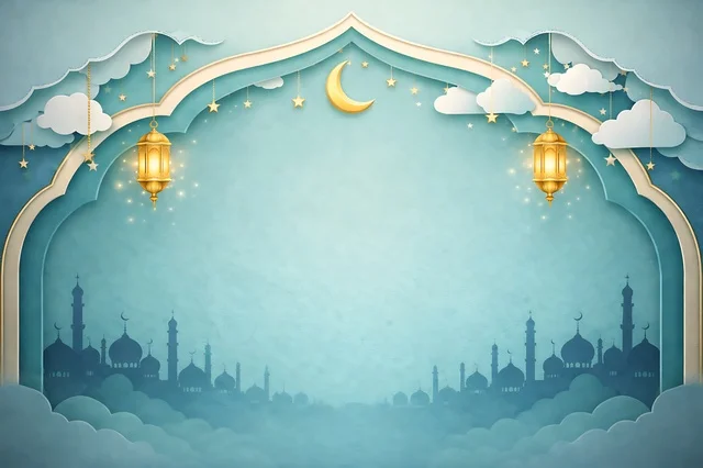 Islamic Ramadan and Eid Background with Lanterns and Mosque