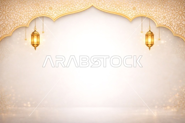 Islamic Ramadan Background with Golden Lanterns and Arch