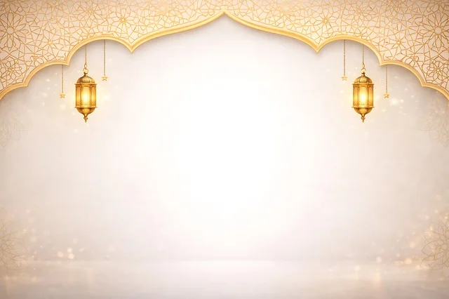 Islamic Ramadan Background with Golden Lanterns and Arch