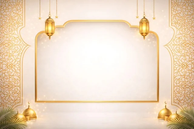 Islamic Ramadan Gold Frame Background with Lanterns