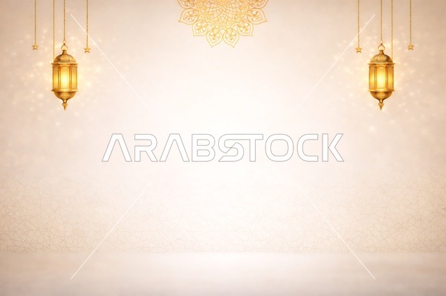 Islamic Ramadan Background with Gold Lanterns and Mandala