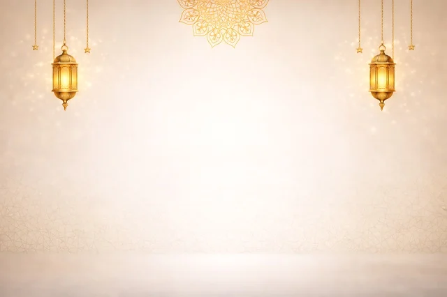 Islamic Ramadan Background with Gold Lanterns and Mandala