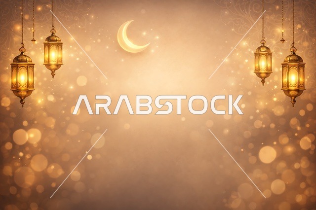 خلفية رمضان إسلامية مع فوانيس وهلال