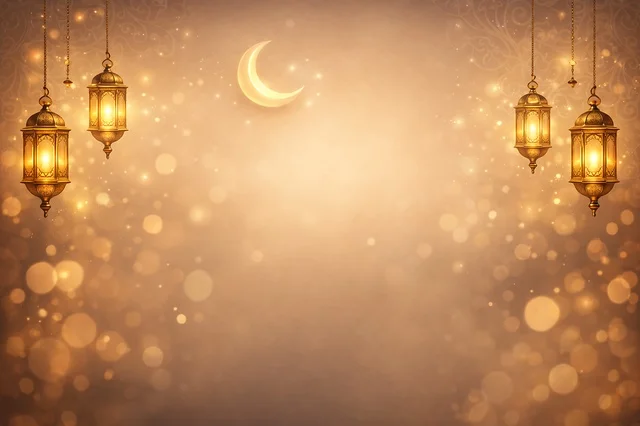 خلفية رمضان إسلامية مع فوانيس وهلال
